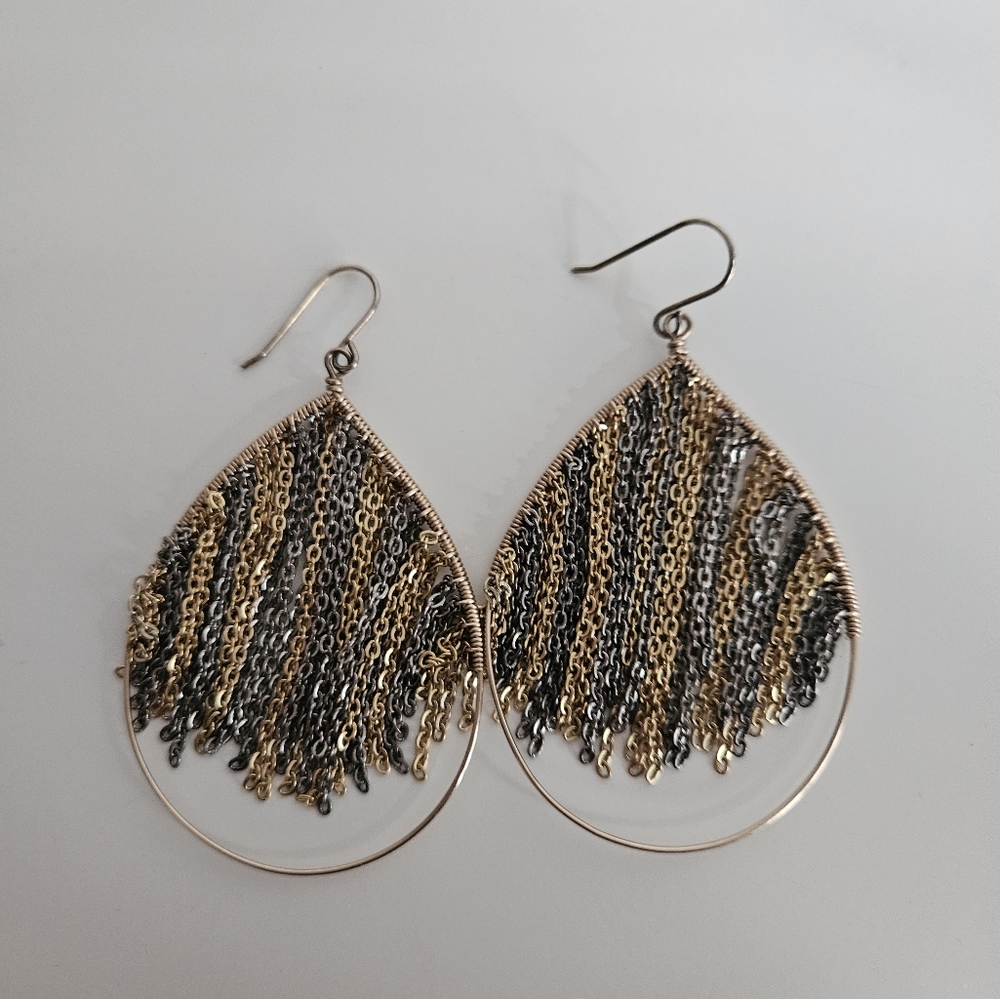 CITRINE BY THE STONES Mixed Metal "Rain" Teardrop Hoop Earrings - Picture 7 of 9